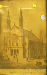 Framed 19th Century Lithograph St. James' new Catholic Church, Boston, Mass.